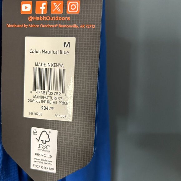 NWT Habit Mens Nautical Blue Long Sleeve UPF Hoodie - Picture 2 of 5